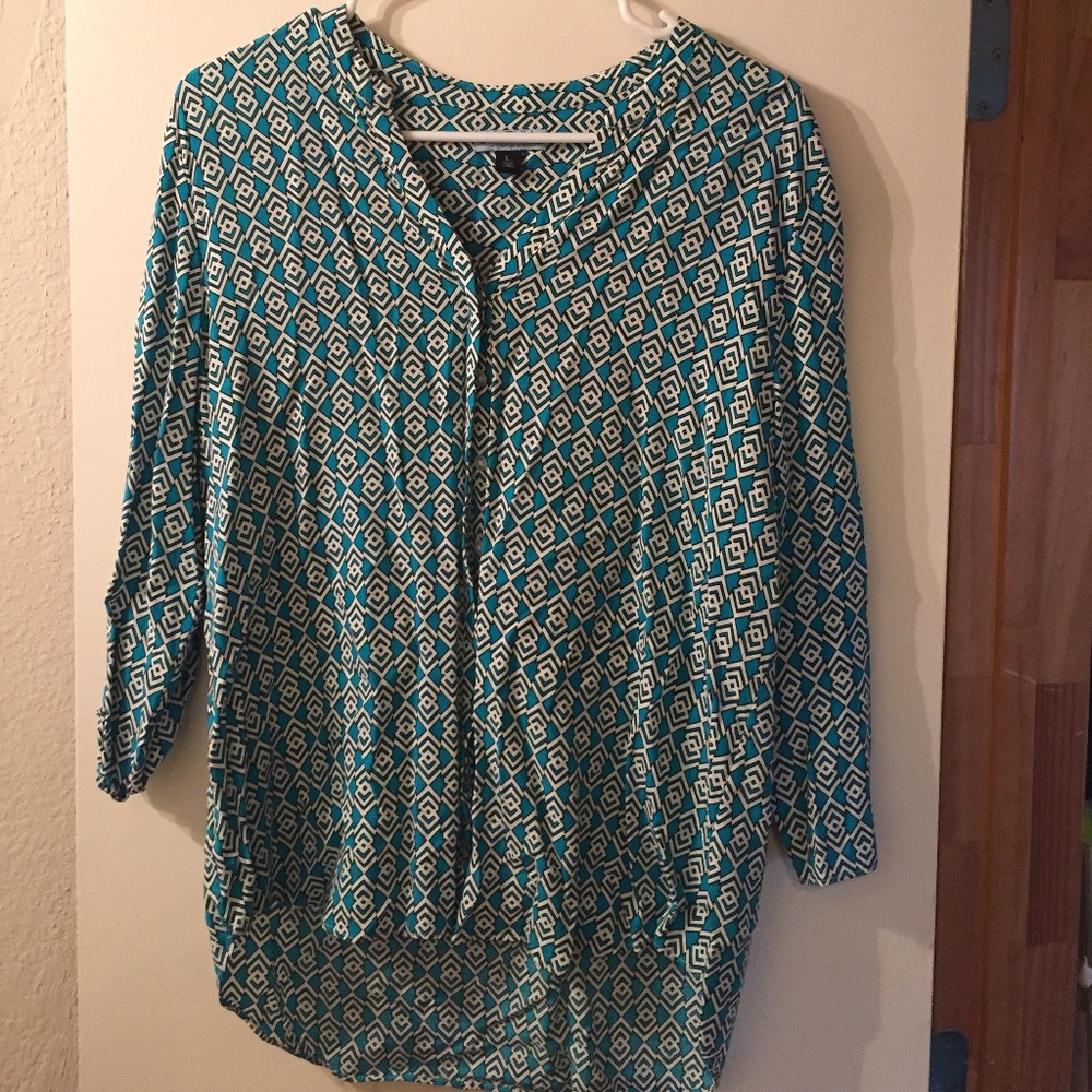 Cynthia Rowley Turquoise and White Blouse